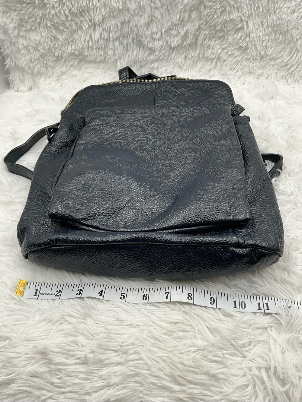 L. CREDI Backpack Navy Pebbled Leather Made in Italy Gold-tone Hardware
